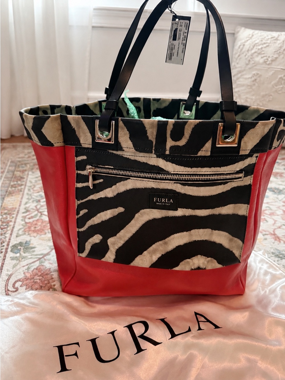 Furla Tribe Zebra Print Leather Tote Bag BNWT Made in Italy  with dust bag